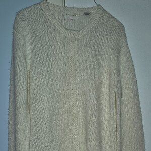 Adrian Lang Long Sleeve Cardigan Sweater Ivory 100% Acrylic Women's Size M NEW